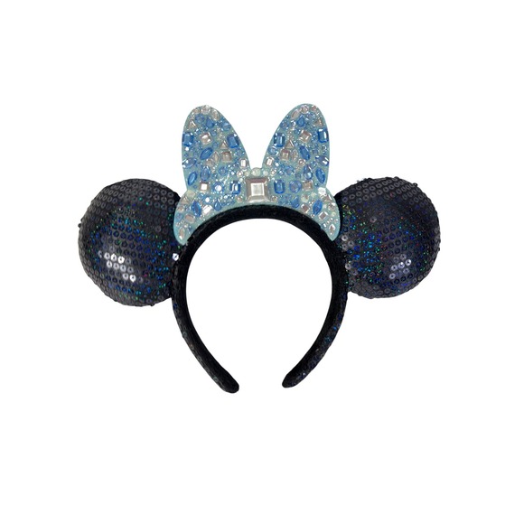 Disney Accessories - Disney Parks Black & Baby Blue Sequins Embellished Minnie Mouse Ears Headbands